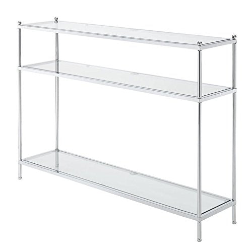 Convenience Concepts Royal Crest Glass Console Hall Table 42" - 3 Tier Modern, Contemporary Narrow Display Accent with Storage Shelves for Living Room, Entryway, Hallway, & Bedroom, Chrome Convenience Concepts