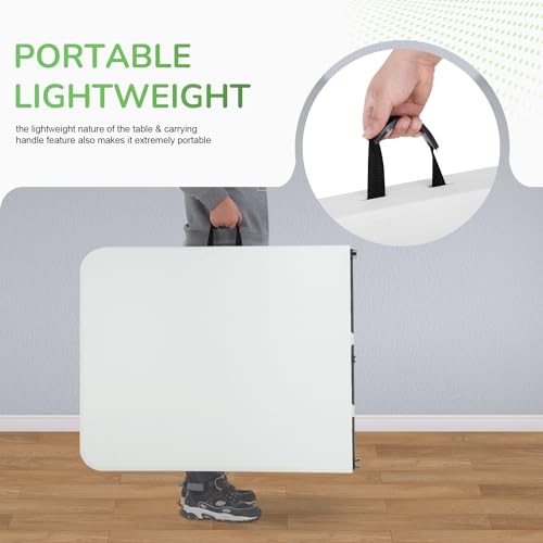 PayLessHere Folding Tables Plastic 6ft Half Portable Foldable Table for for Parties Wedding BBQ Camping, White 6 FT PayLessHere