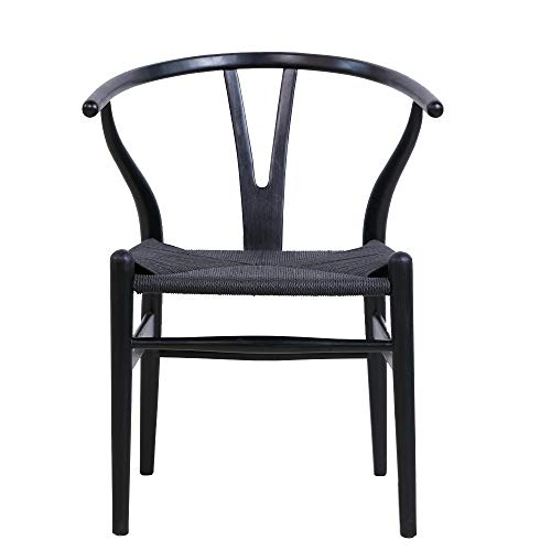 Tomile Solid Wood Wishbone Chair Y Chair Mid-Century Armrest Dining Chair, Rattan Armchair - (Ash Wood Black) Tomile