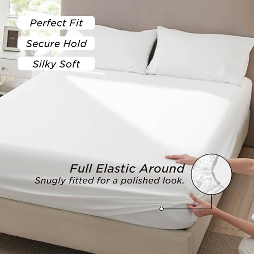 Bedsure Queen Sheet Set - 4 Pieces Soft Queen Size Sheets - Breathable & Cooling - Hotel Luxury - Easy Care Polyester Microfiber Bedding for Women, Men, Bright White Bedsure