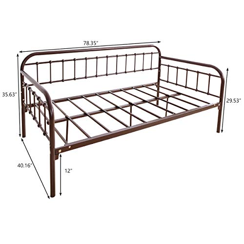 HOMERECOMMEND Metal Daybed Frame Twin Metal Slats Platform Base Box Spring Replacement Bed Sofa for Living Room Guest Room (Twin, Dark Copper) HOMERECOMMEND