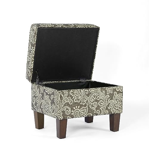 HomePop Home Decor |K7646-A880| Upholstered Modern Rectangular Storage Ottoman | Hinged Lid Ottoman with Storage for Living Room & Bedroom, Brown Jacobean Print HomePop
