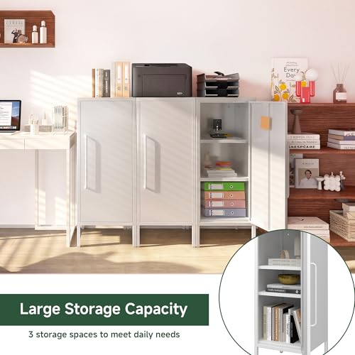 PEROKIER Metal Storage Cabinet with 2 Adjustable Shelves Freestanding White Storage Cabinets with Door for Office Kitchen Bathroom Living Room Pantry Garage PEROKIER