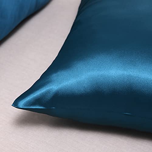 Silky Satin Pillowcase for Hair and Skin Slip Pillow Cases Set of 2 - Satin Cooling Pillow Covers with Envelope Closure (Teal, Queen(20"x30")) UNIKEA