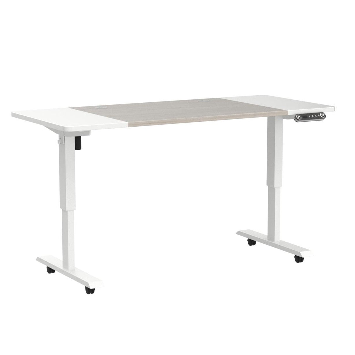 BUNOEM Height Adjustable Electric Standing Desk, 55X24 Height Stand Up Computer Desk,Sit and Stand Home Office Desk with Splice Board (White+Oak Top, White Frame) BUNOEM