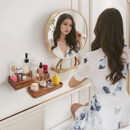 Handcrafted Acacia Wood Toilet Tank Basket Topper & Vanity Tray Set by Demigo Demigo