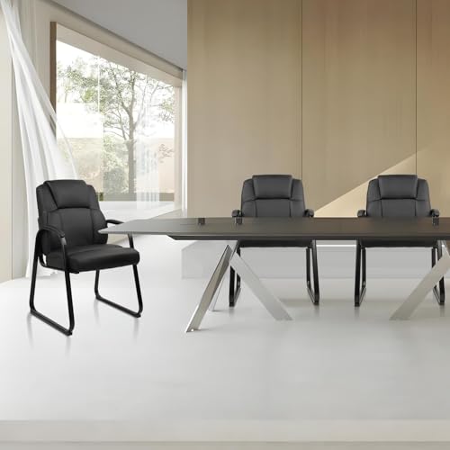 CLATINA Leather Guest Chair with Padded Arm Rest for Reception Meeting Conference and Waiting Room Side Office Home Black with Sled Base 8 Pack CLATINA
