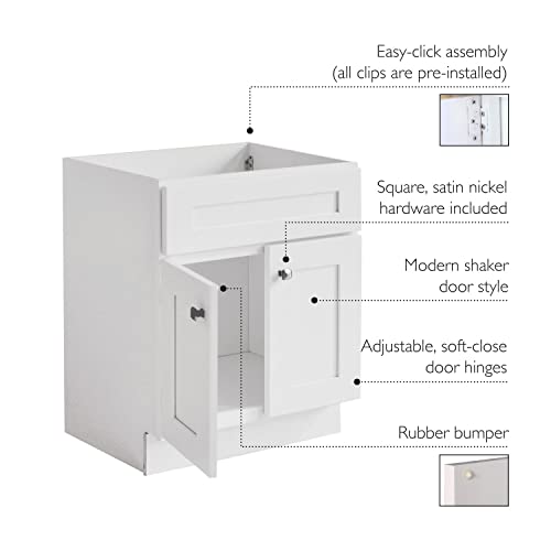 Design House Brookings 30 Inch Bathroom Vanity, Ready to Assemble, Solid Wood, Sherwin Williams® White, 586941 Design House