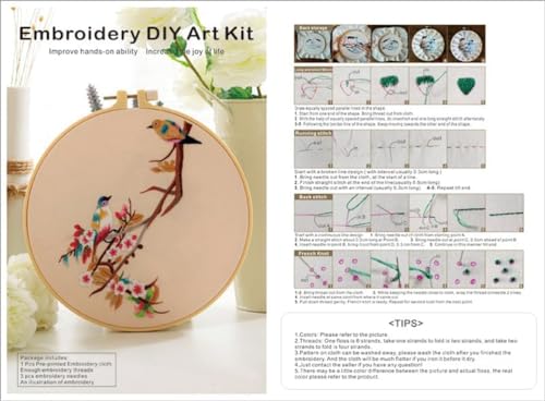 Meecaa 3 Pieces Jellyfish Flower Embroidery Kit Starter Set, Hand Embroidery Pattern Printed Cross Stitch for Beginner Adults, With Embroidery Hoop and Instructions (Jellyfish)