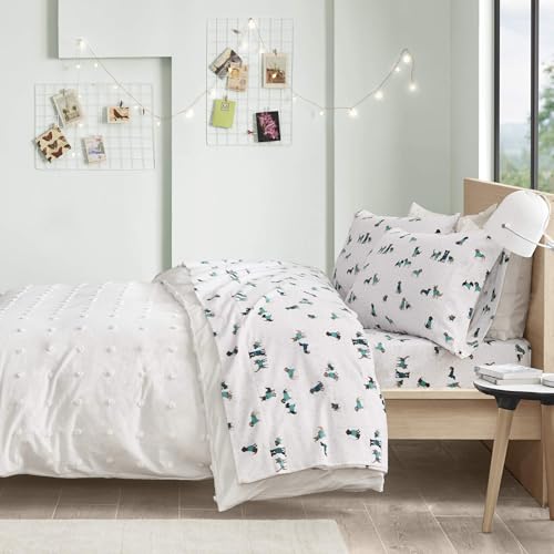 Intelligent Design Cozy Soft 100% Cotton Flannel Print Animals Stars Cute Warm, Ultra Soft Cold Weather Sheet Set Bedding, Full, Teal Dogs 4 Piece Intelligent Design