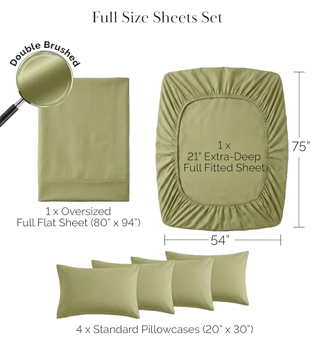 Southshore Fine Living, Inc. 6-Piece Full Size Bed Sheets Set, 21-Inch Extra Deep Pocket Fitted Sheet Full, Flat Sheet, Microfiber Bedding, Sage Green Pillow Cases Standard Size, Sage Green Sheets Southshore Fine Living, Inc.