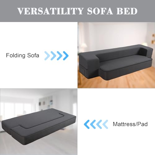 HonTop 10 Inch Modern Folding Sofa Bed Couch Memory Foam Couch Full Futon Sofa Sleeper Chair for Living Room Guest Mattress, Dark Grey HonTop