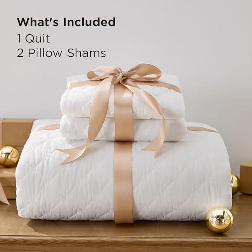 Bedsure Quilts Queen Size - Lightweight Bedspreads Queen Size with Classic Honeycomb Quilting, Soft Quilt Bedding Set, White Comforter Set Coverlet for All Seasons with 2 Pillow Shams (90" x 96") Bedsure