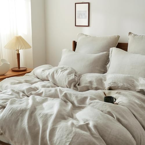 Simple&Opulence 100% Linen Duvet Cover Set, 3 PCS Natural French Flax Duvet Cover King Size, Breathable Soft Comfy Bedding Comforter Cover with 2 Pillowcases(Linen, 104"x92") Simple&Opulence