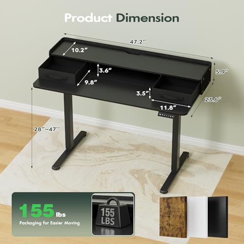 Homall Electric Standing Desk with 2 Drawers, Adjustable Height Computer Desk with Monitor Shelf Sit Stand Table with Splice Board Quick Install for Home Office (Black, 48 Inch) Homall