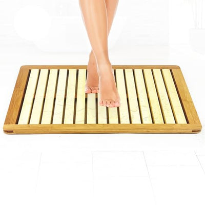 SereneLife Heavy Duty Natural or Shower Floor Foot Platform Rug with Elevated Design for Water Evaporation and Non Slip Rubber Feet for Indoor Outdoor Use Bamboo Wood Bathroom Bath Mat