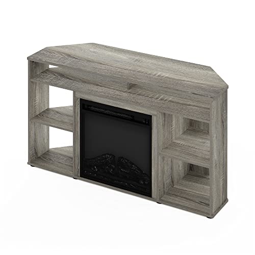 Furinno Jensen Corner TV Stand with Fireplace for TV up to 55 Inches, French Oak Grey Furinno