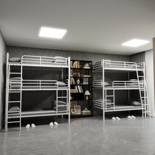 Skipity Sigmo Metal Triple Bunk Bed, Heavy Duty Twin Size Triple Bunk Bed Frame for 3 with Ladder & Guardrail, 3 Bunkbeds for Kids Adults Teens Boys, Bedroom, Dormitory, No Box Spring Need, White Skipity Sigmo