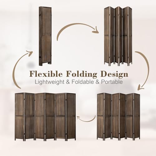 WelFurGeer 6 Panel Room Divider Screen - 360° Adjustable Folding Panels for Privacy, Bedroom, Living Room & Patio, Handcrafted Decorative Room Divider, Freestanding Divider for Room Separation (Brown) WelFurGeer