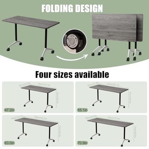 6Pack Mobile Conference Table Modular Meeting Training Tables Foldable Conference Room Tables with Wheels Modern Large Folding Office Table with Flip Top Desktop for 4-16 (6, Grey, 47in) YLMYXB