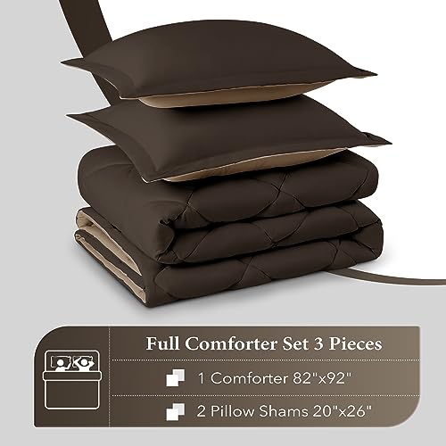 downluxe Full Size Comforter Set - Brown and Tan Full Comforter - Soft Bedding Sets for All Seasons -3- Piece Comforter Set Full with 2 Reversible Pillow Shams