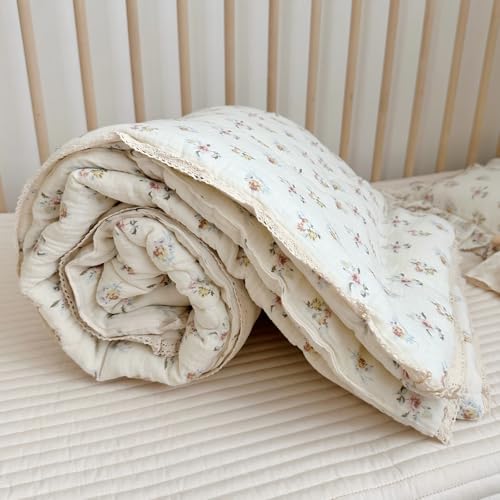 BuLuTu Muslin Nursery Blanket for Toddlers Girls Boys Baby Quilt Soft Cotton Toddler Blanket Crib Quilt for All Seasons, Lightweight Breathable, Washable, Azalea Pattern, 47x59 Inches BuLuTu