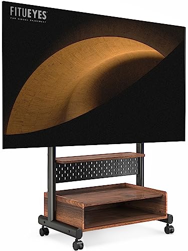 FITUEYES Rolling Floor TV Stand Mount for 40-85 Inch Large LCD/LED TVs TV Cart Heavy Duty Hold Up to 132 lbs Mobile Corner Stand with Mount for LCD/LED Flat Curved Screens with Wooden Large Storage FITUEYES