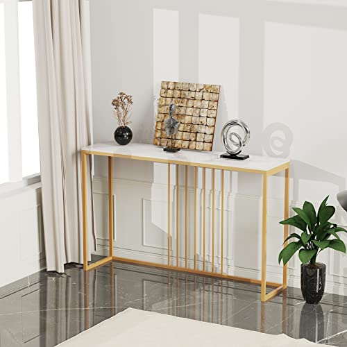 Wisfor Sintered Stone Console Table: White Entryway Table with Golden Frame - Modern Narrow Table Behind Sofa - Long Table for Hallway Foyer, 39.4x11.8x30.9 inch Wisfor