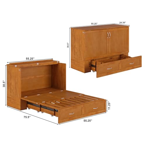 AFI Hamilton Full Murphy Bed Chest with Mattress, Storage, and Built-in Charger in Light Toffee AFI