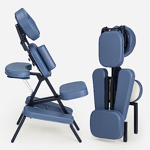 Professional Portable and Lightweight Tattoo/Massage Chair by Master Massage - Folding Aluminum Frame with Adjustable Features and Wheeled Carrying Case, Blue Master Massage Equipment