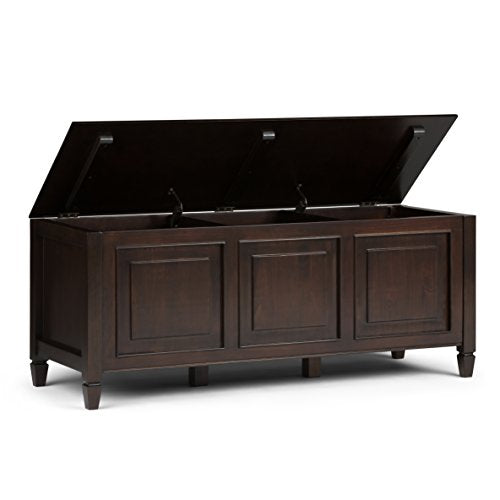 SIMPLIHOME Connaught SOLID WOOD 51 inch Wide Storage Bench Trunk with Safty Hinge, Multifunctional Traditional in Dark Chestnut Brown SIMPLIHOME
