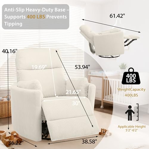 GNMLP2020 Power Rocking Chair Nursery, Oversized Rocker Recliner for Adults, Wide Swivel Rocker Recliner with USB, 2 Pillows, Electric Barrel Armchair Single Sofa for Living Room Bedroom, Beige