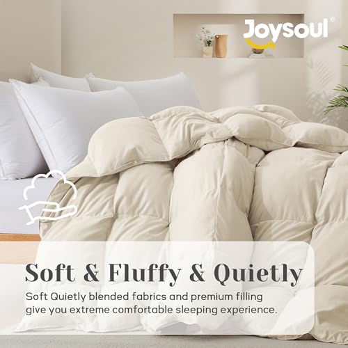 Joysoul Twin Size Down Comforter - All Season Ultra Soft Goose Down & Feather Fiber Fill, Luxury Hotel Cream Duvet Insert with Corner Tabs (68" X 88") Joysoul