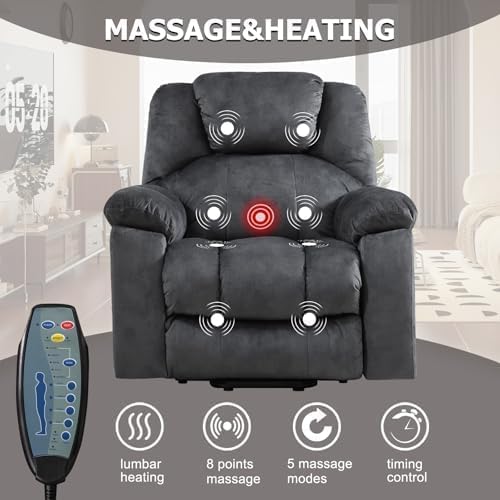 IOMOR Large Power Lift Recliner with Massage and Heat for Elderly, Electric Reclining Chair with USB Port, 2 Hidden Cup Holders, Side Pockets (1, Green Grey) IOMOR
