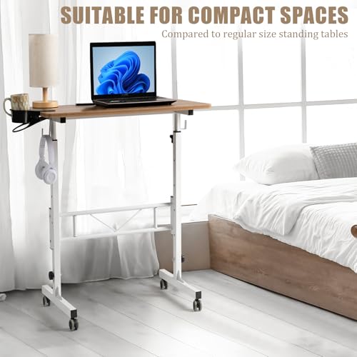 SIDUCAL Small Standing Desk Adjustable Height, Small Mobile Stand Up Desk with Wheels, Rolling Desk for Standing or Sitting, Portable Computer Desk for Walking Pad SIDUCAL