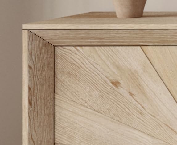 60 Inch Large Sideboard Buffet Cabinet with Storage, Sunburst 4 Door Wooden Accent Cabinet for Living Room Entryway, Mid Century Modern Console, Farmhouse Kitchen Table, Antique Natural Finish ZZKBTOPXY