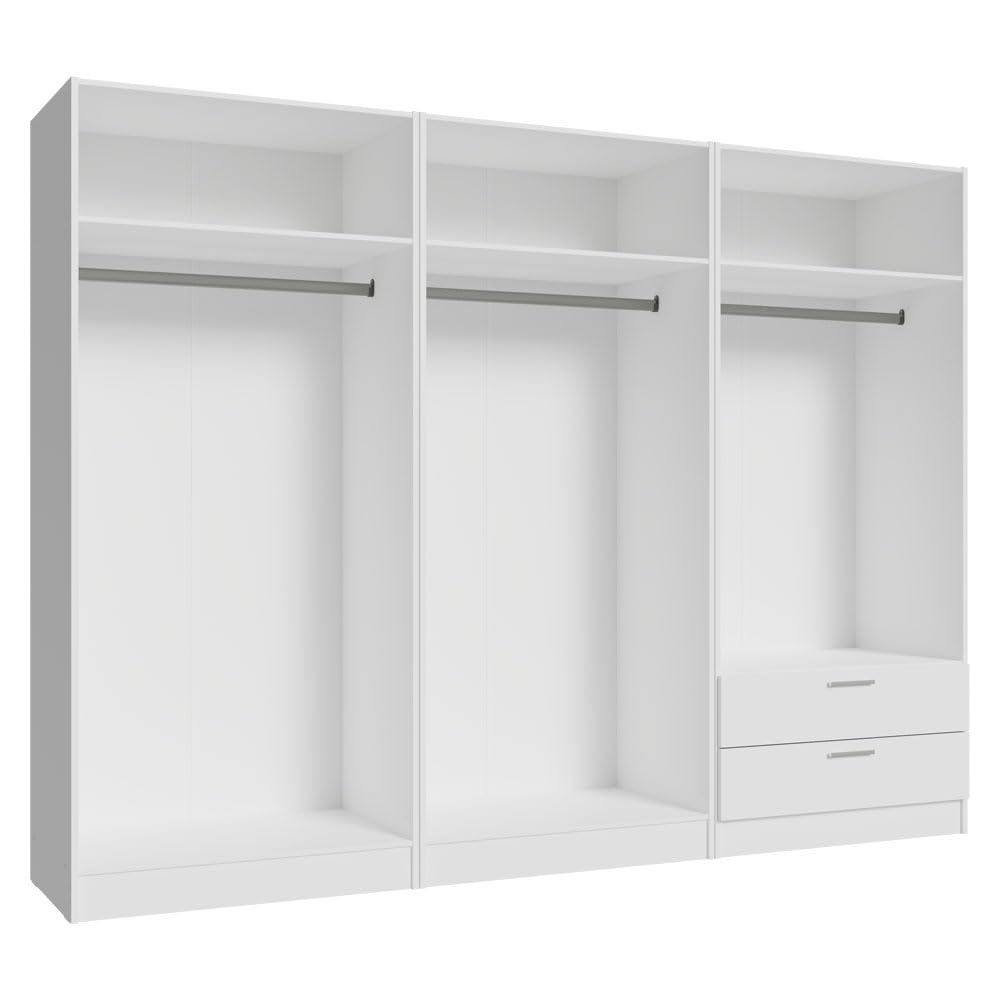 Madesa 6 Doors 2 Drawers Wardrobe Set Armoire Closet Bedroom Storage Cabinet with Shelves and Hanging Space 94" L Wooden Clothing Organizer Unit (White) Madesa
