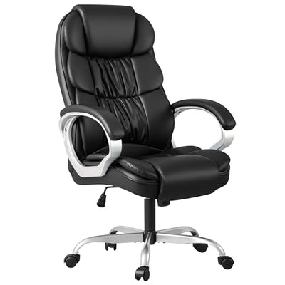 Homall Office Chair High Back Computer Desk Chair, PU Leather Adjustable Height Modern Executive Swivel Task Chair with Padded Armrests and Lumbar Support (Black)