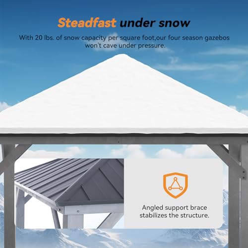 Modern Shade Wood Gazebo 11' x 11', Hardtop Gazebo with Galvanized Steel and Polycarbonate Hip Roof Hardtop, Cedar Framed Wooden Gazebo for Garden, Backyard, Patio and Deck Modern Shade Outdoor Living Spaces