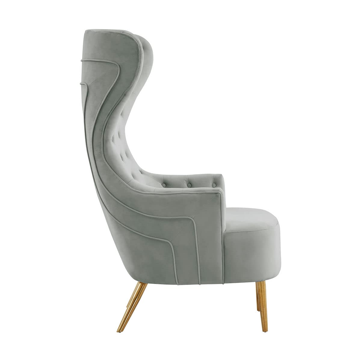 TOV Furniture Jezebel 19.7" Modern Velvet and Plywood Wingback Chair in Gray WoodArtSupply