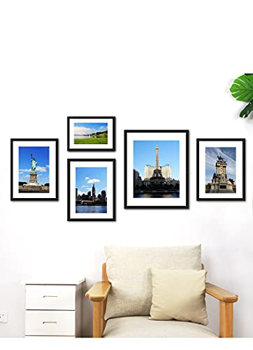 PEALSN 8x10 Picture Frame Set of 6, Display Picture 5x7 with Mat or 8x10 Without Mat, Black Woodgrain PEALSN