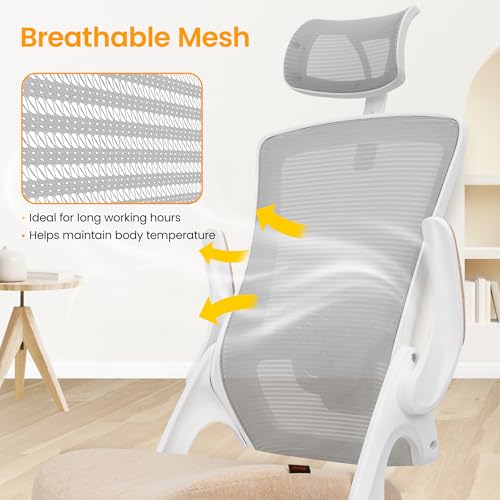 NEO Chair Ergonomic Office Desk Chair High Back Computer Gaming Mesh Chair with Comfy Task Adjustable Arms Lumbar Support Headrest Swivel for Home Office (Beige) NEO CHAIR