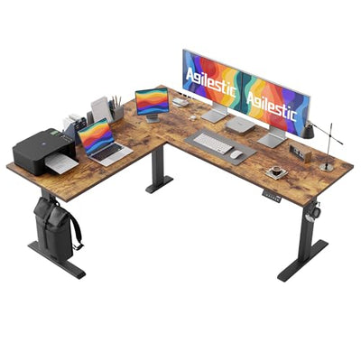 Agilestic 63 x 55 Inch L Shaped Standing Desk Adjustable Height, Corner Standing Desk, Sit Stand Up Computer Table, Splice Board, Rustic Brown