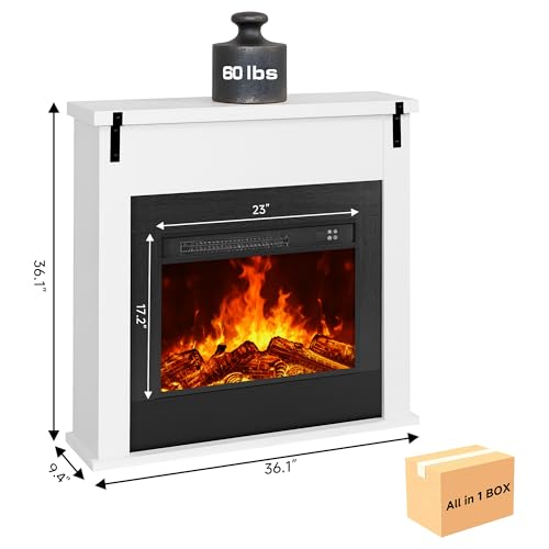 TRONLEE 36" Modern Freestanding Electric Fireplace with Mantel, Minimalist TV Stand Electric Fireplace Mantel for Living Room, Bed Room, White TRONLEE