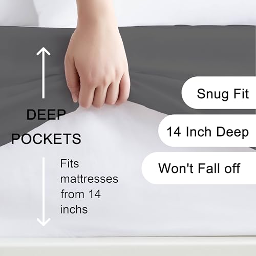Hotella 100% Microfiber Twin Size Fitted Sheet Only, Ultra Soft Hotel Quality 14" Deep Pocket, Twin XL Bed Sheet Matress Protector for Dormitory, Machine Washable and Non-Fade, 39x75 inches, Dark Gray Hotella