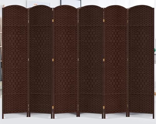 Duraspace 6 Panels Room Divider 6 FT Tall Weave Fiber Freestanding Double Hinged Extra Wide Folding Screen for Patio Privacy (Brown) DURASPACE