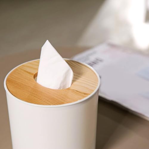 Bamboo Lid Round Tissue Holder Box 5x5'' – Decorative Toilet Paper Roll Dispenser & Dryer Sheet Case – Space-Saving Wood Organizer for Bathroom - for Paper Rolls Under 5 inches only BuleVina