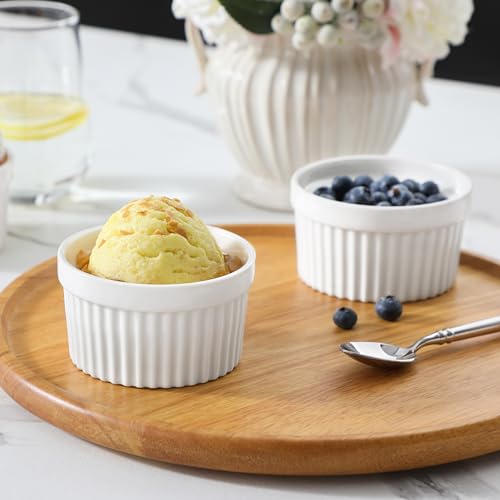 MALACASA Ramekins 6 oz Oven Safe, Porcelain Creme Brulee Ramekins Pudding Custard Cups Small Ceramic Souffle Dishes Ramakan Ramiken Ramicans Baking Bowls Set of 6, White, Series RAMEKIN-DISH MALACASA