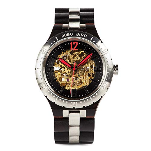 BOBO BIRD Brand Design Mens Wooden Automatic Mechanical Watches Multifunction Business Luxury Wood Watch for Men (Black) BOBO BIRD