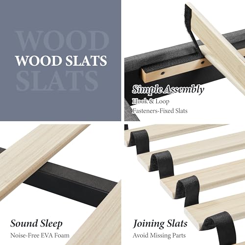 Yaheetech Dark Gray Upholstered Full Bed Frame with Wing Design and Wooden Slats Yaheetech